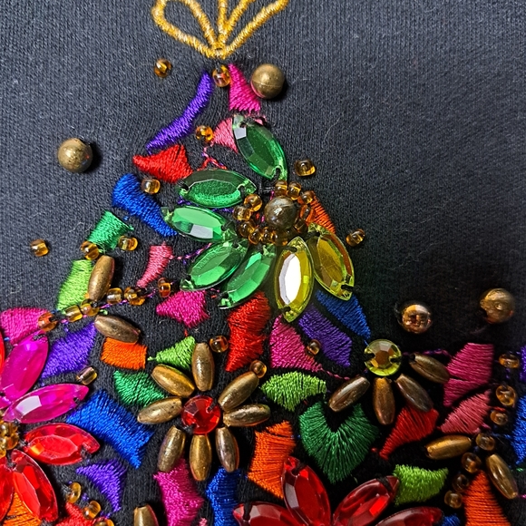 Quacker Factory Embellished Bead Embroidered Colorful Star Black Top Size Large - Picture 8 of 12